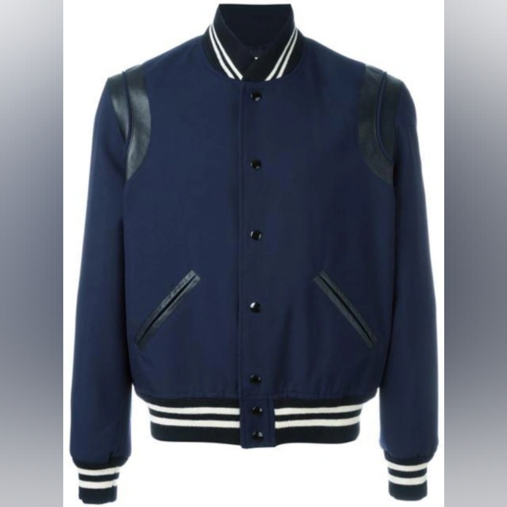 SAINT LAURENT Teddy Jacket in Navy Gabardine Wool (Size 46)